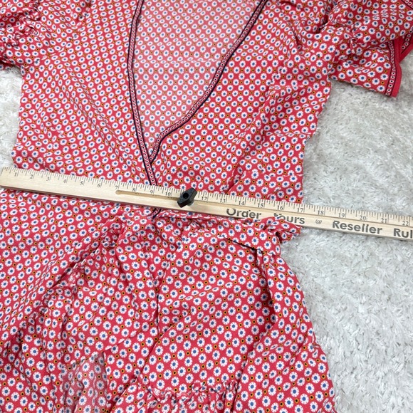 MAX STUDIO Dress Women's Small Floral Wrap Ruffle Hem Coral Boho Hippie Party - Picture 7 of 10